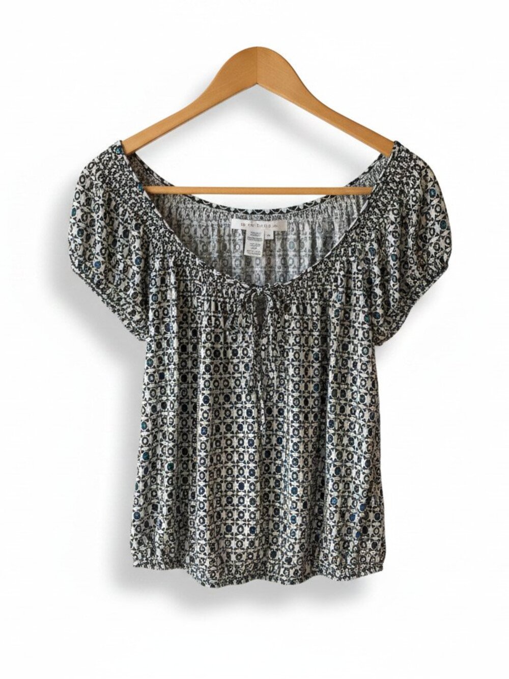 Max Studio Tiered Geometric Print Midi Peasant Skirt & Top Large Teal/Black Boho - Picture 2 of 7